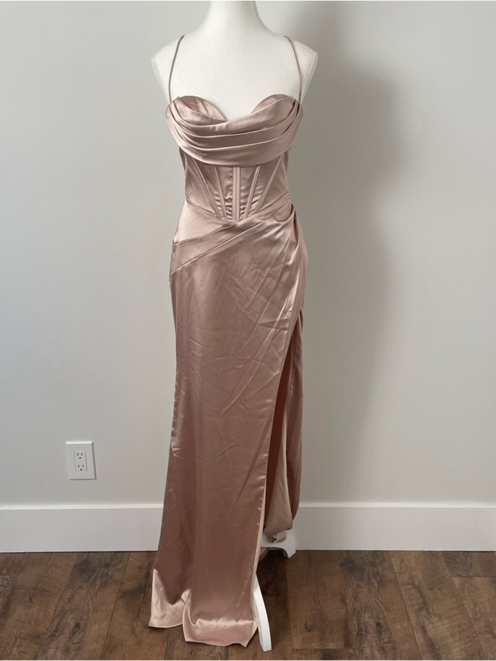 Ladavine by Cinderella Davine 7483 Satin Corset Gown Dress Prom Champagne Size 6 - Picture 5 of 13
